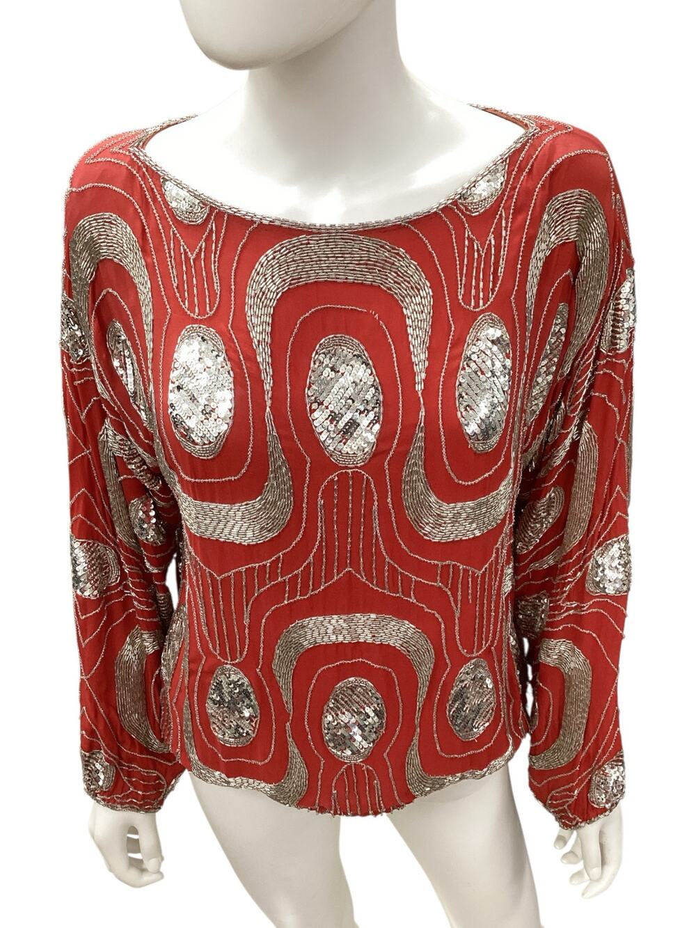 Vintage Giorgio Beverly Hills Top Women’s Size S/M Beaded Sequins Red And Silver